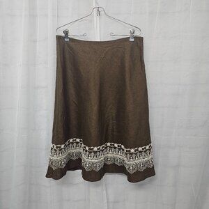 Rafaella Brown Cream Embroidered Linen Skirt Boho Sequin A-Line 12